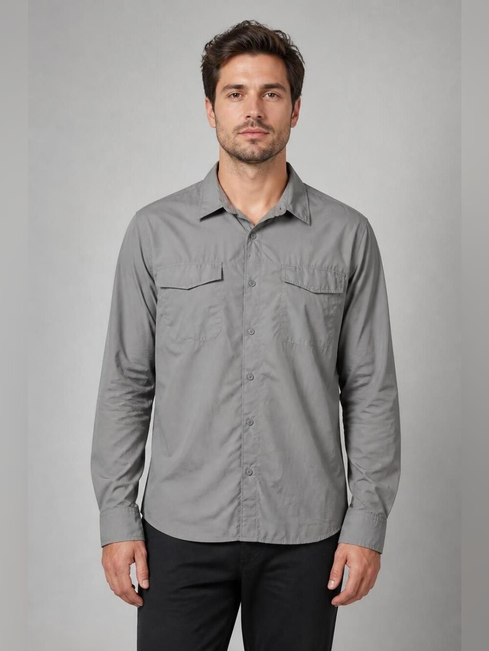 Columbia XXL Men's Long-Sleeve Button-Down Shirt — Gray Taupe